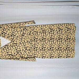 J. McLaughlin for Dillards Faux wrap dress 3/4 sleeve black tan block pattern